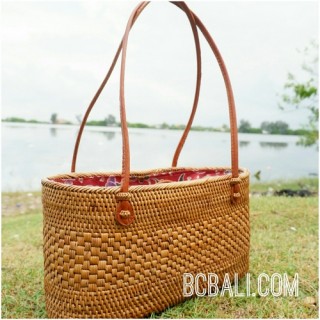 beach handbag natural design ata straw rattan hand woven leather